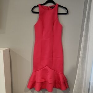 Badgley Mischka Pink Sleeveless Ruffle-Hem Midi Dress